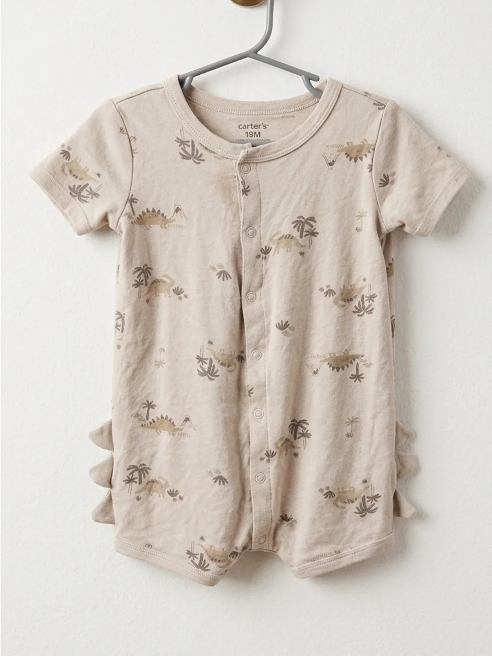 Carter's Tan Dinosaur Short-Sleeve Romper